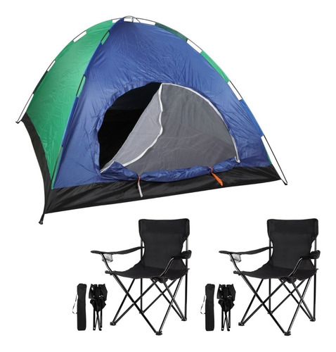 Carpa Camping Para 6 Personas + 2 Silla Plegable Posavasos