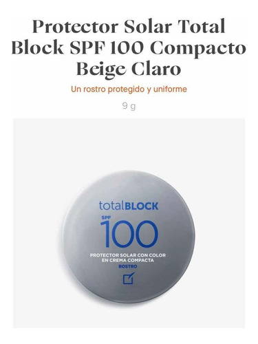 Protector Solar Total Block Spf 100 Compacto Beige Claro