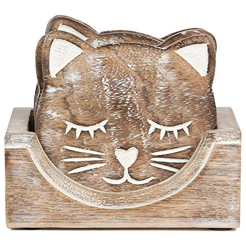 Nirvana Class Wooden Crafted Unique Adorable Cat Shaped Coas
