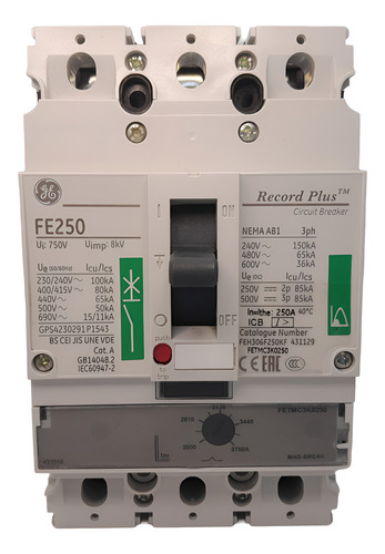 Disjuntor Caixa Moldada Ge Magnetico 250a 80ka 415vca 3p