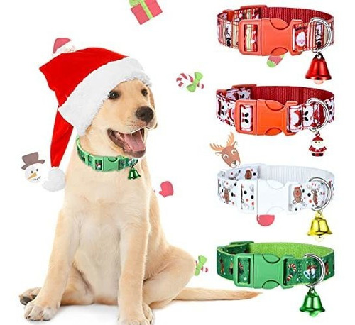 4 Piezas Collares De Perro De Navidad Con Campanas Nc3h6