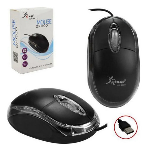 Mini Mouse Optico Com Fio Usb Knup Kp-m611