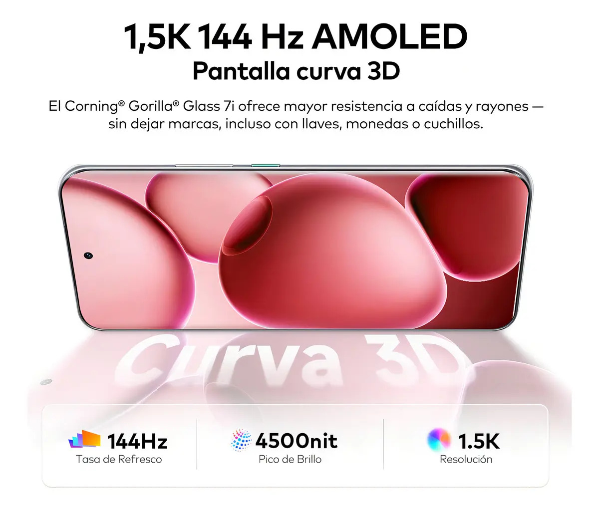 Celular Infinix Hot 60 Pro+ AI Phone Coral, Dual Sim, 16GB RAM, 256GB ROM, pantalla curva 3D AMOLED 1,5k 144Hz, batería 5160 mAh, carga rápida 45 W, cámara Sony 50 MP, diseño moderno, NFC,MTK G200 6nm