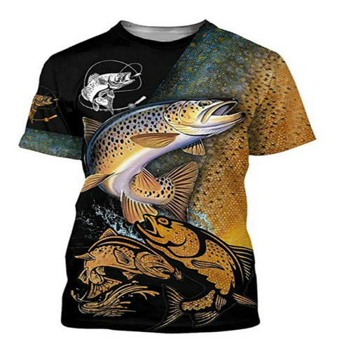Camiseta De Manga Corta Con Estampado De Pesca Divertida