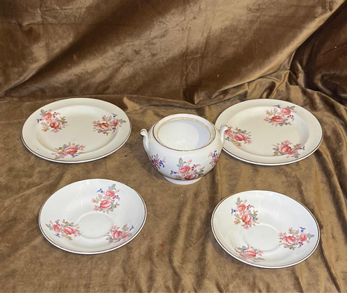 Porcelana Inglesa Wedgwood Ofetruria Floral Antigua 5 Piezas