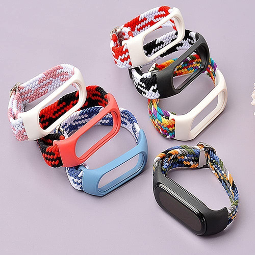 Imagem 2 de 5 de Kit Pulseira Trançada Relogio Xiaomi Mi Band 6 5 4 +pelicula