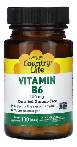 Country Life Vitamina B-6 100 Mg 100 Tabletas