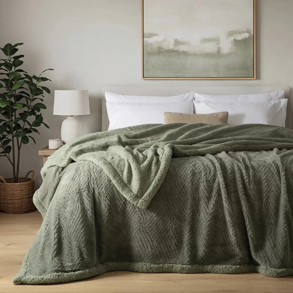 Cubrecama Doble Corderito Invierno Roma 2 1/2 Jean Cariter Color Verde