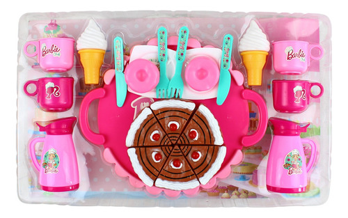 Set Juego De Te Barbie Postres Pastel Charola Juguete Cocina Color Rosa