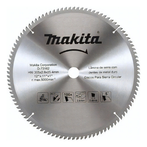 Disco De Serra Circular 305mm 100 Dentes Makita - D-73162 Cor Prateado