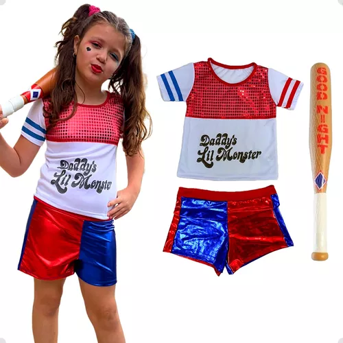 Fantasia Arlequina Infantil Roupa Harley Quinn Com Taco