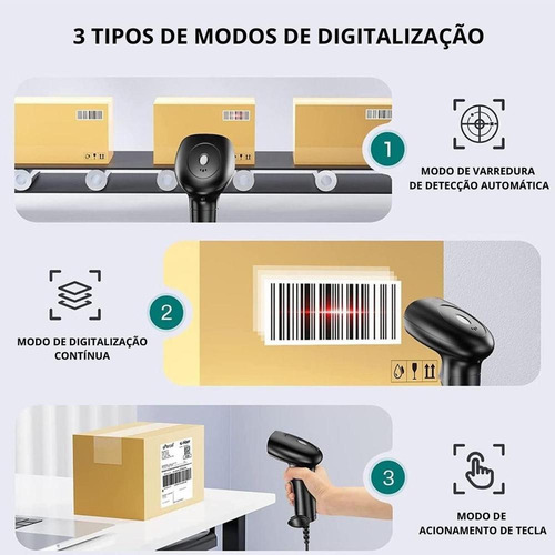 Leitor De Código De Barras Com Fio 2d Portátil Usb