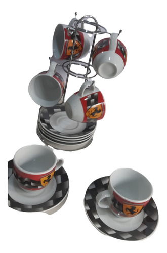 Ferrari Set De 6 Tazas De Cafe  De Porcelana Con Organizador