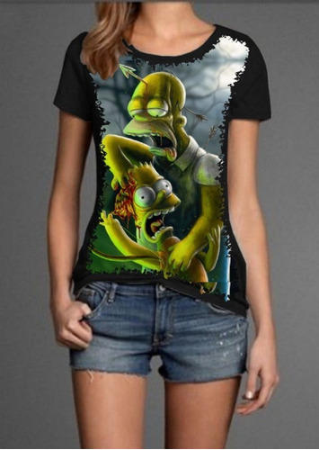 Blusa Fem. 5%off Simpsons Homer Bart Zumbis Top Linda