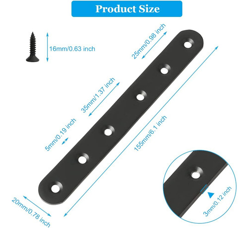 4 Pcs Negros Braces Rlatos Rectos Soportos De Acero De Acero