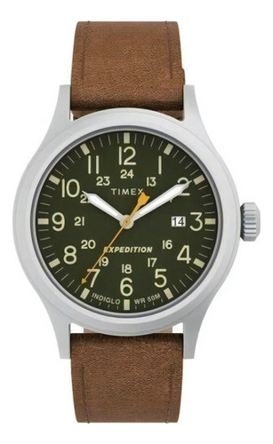 Relógio Timex Expedition Scout Indiglo Field Tw4b23000 Cor da correia Marrom-claro Cor do bisel Prata Cor do fundo Verde