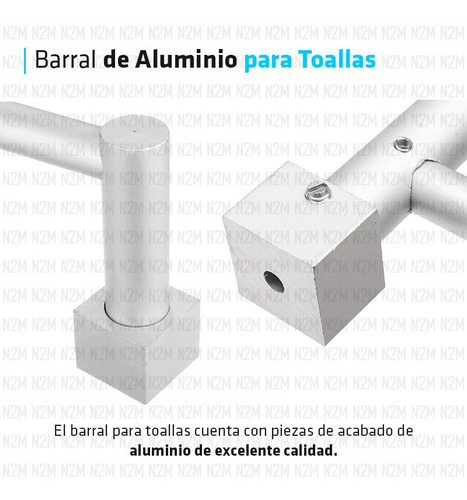 Imagen 3 de 10 de Barral Baño Simple 60 Cm Borde Cuadrado Toallero Aluminio