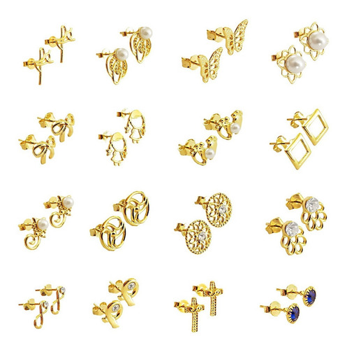 Kit 10 Pares Brincos Sortidos Strass Pedras Folheado Atacado
