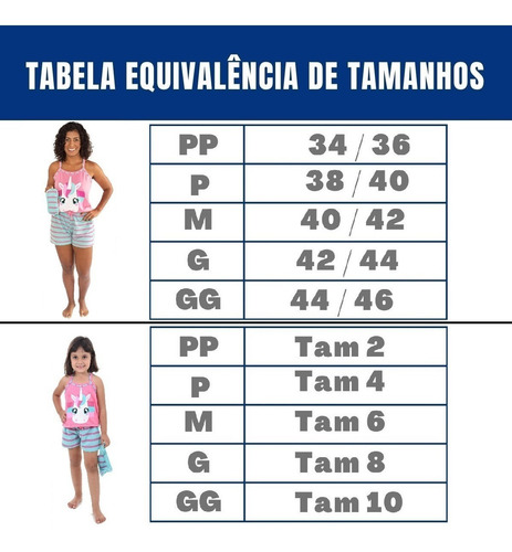 Imagem 2 de 6 de Kit Hora De Dormir Mãe E Filha Baby Doll Verão Unicórnio