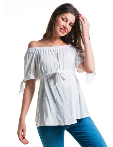 Blusa Maternidad Strapless Con Amarre En Mangas  - 4026isa