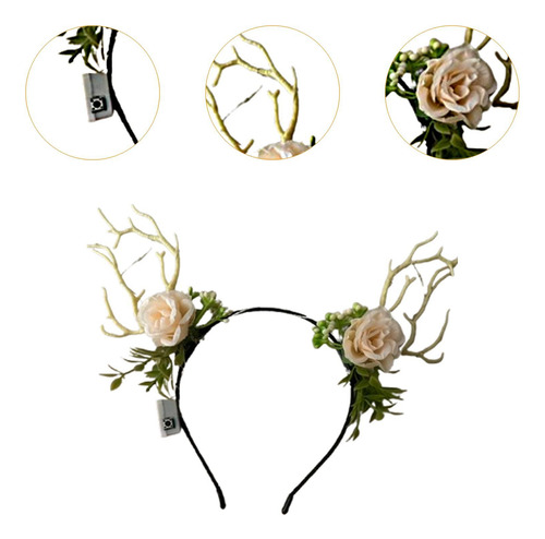 Diadema Con Flores Y Cuernos De Ciervo Iluminados Con Led