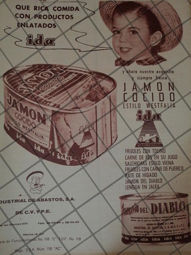 Cartel Antiguo Jamon Cocido Ida Industrial De Abastos S.a 64