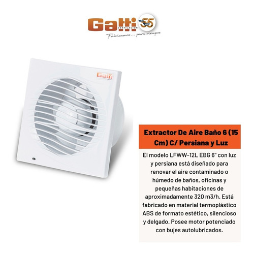 Imagen 5 de 10 de Extractor De Aire Baño 6 (15 Cm) C/ Pers. Motor Potenciado
