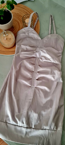 Vestido Ossira Talle S/m Abuchunado Forrado Color Plata Nude