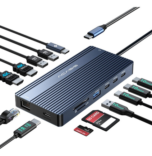Hub Usb-c 14 Em 1 Com 3 Usb-c 10gbps 2 Hdmi 1 Usb-c 4k 60hz