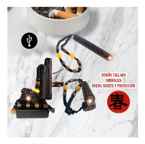 Encendedor Electrico Cigarros Tallado Ambar Buena Suerte Usb