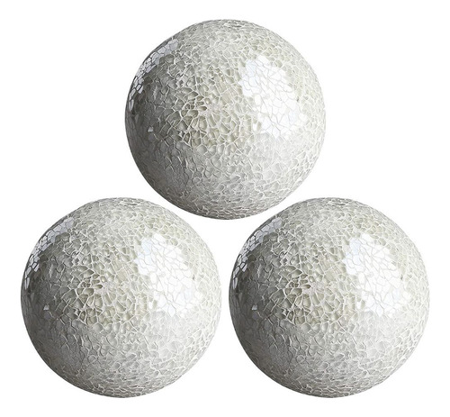 Mosaico Esfera Bolas Centros De Mesa 3.15 Plata Blanca 3pcs