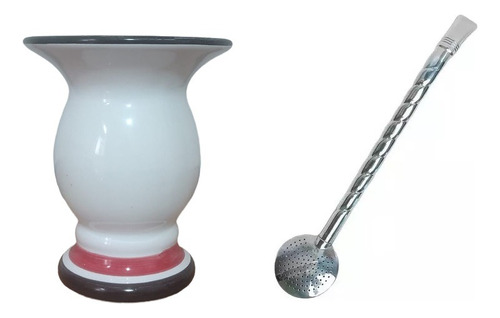 Cuia Chimarrão Tereré Cerâmica Porcelana + Bomba Aço Inox