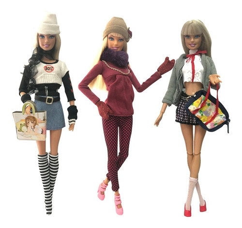 Set 3 Conjuntos De Ropa Invierno Para Barbie Con Accesorios