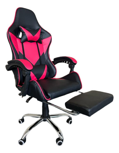 Silla de escritorio Julie Deco 046 gamer ergonómica  negra y rosa con tapizado de cuero sintético