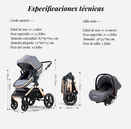 Coche Cuna Con Silla Nido Y Accesorios Lubabycas Negro