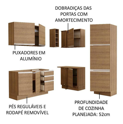 Cozinha Completa Canto Madesa Glamy 329001 Armário Balcão R Cor Rustic