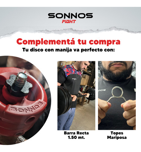 Mancuerna Hueca + 10 Kg 4x2.5kg + Discos Rojos Manija Sonnos