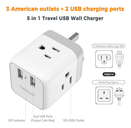 Qw Adaptador De Enchufe Tessan Us Para Reino Unido Tipo G