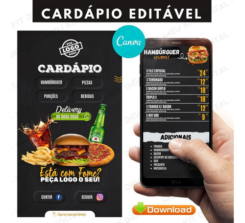 Software Multimídia Meu Kit Digital Cardápio Editável No Canva Versión 2108 - Editável No Pc E Celular 100 Anos - Digital