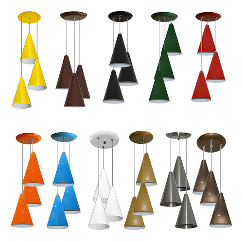 Lustre Pendente Cone Triplo - Mesa De Jantar Quarto Cozinha Cor Vermelho 110v/220v