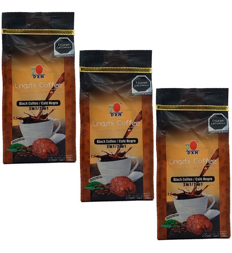 Café Negro 2 En 1 Lingzhi Coffee Dxn ( 3 Paquetes) 