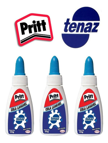 Cola Branca Liquida Tenaz Pritt 35g Escolar Slime Com 3 Unid