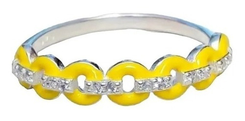 Anillo Plata 925 Cubic Y Esmalte Amarillo Italy Anpl632 Luci