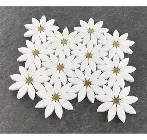 Blanco Patrón De Flores Mármol Mosaico Azulejos Caso (10 Hoj