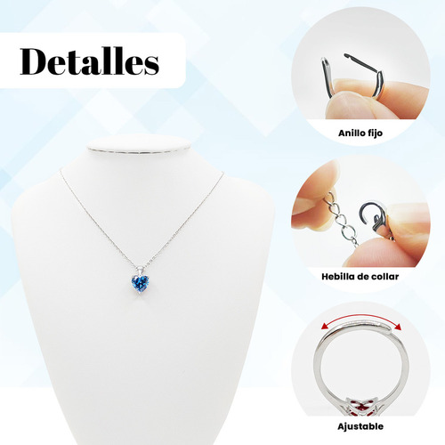 Collar Dije Corazón Cristal Mujer Arete Anillos 4pcs/kit