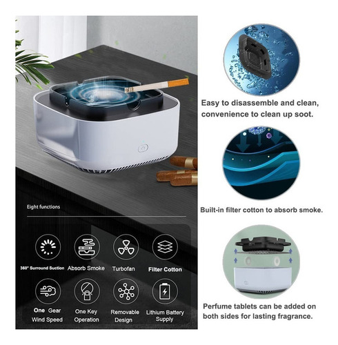 A Cenicero Sin Humo Recargable Usb Multifuncional 2 En 1