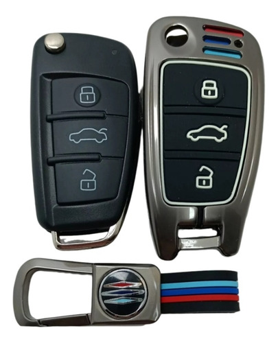 Funda Llave Audi A1 A2 A3 A4 Q5 Q7 De 3 Botones, Color Plata
