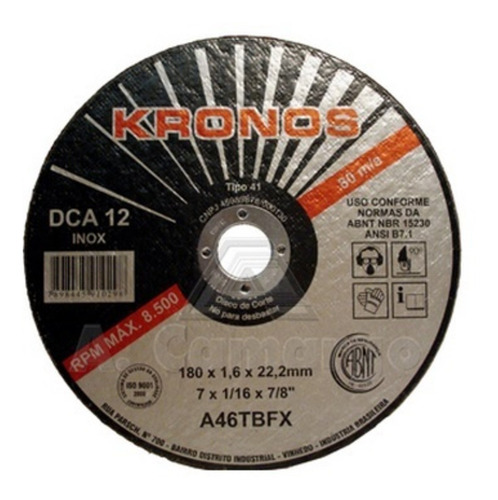 Disco Corte Fino 7 Polegadas Ferro/inox 1,6mm Kronos 50 Pçs
