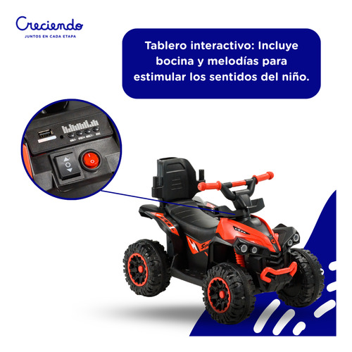 Cuatriciclo A Batería 6v Bluetooth Barra De Empuje Y Música