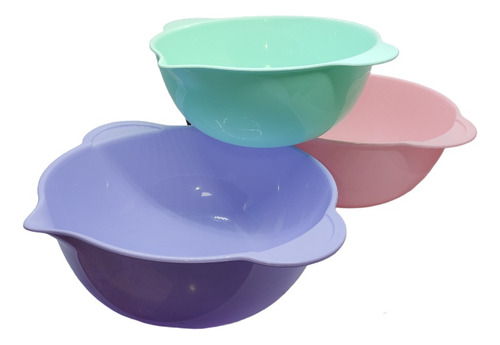 3 Bowls De Plástico Colores Pastel De 3 Tamaños Diferentes